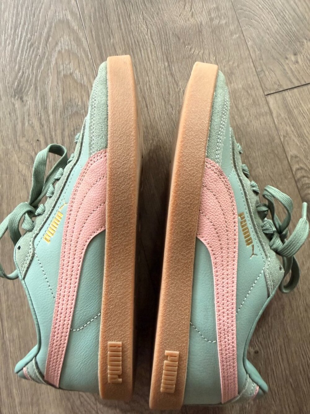 PUMA Palermo Sneakers Mint Green Pink Gum Sole 7.5 Womens - Picture 2 of 5